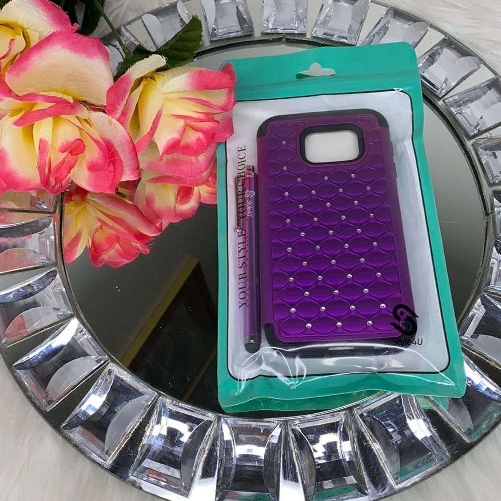 New Purple Galaxy S6 Cell Phone Case and Stylus Pen
